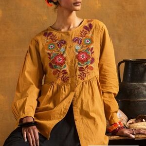 Gudrun Sjoden Medium Embroidered Mustard Top Floral